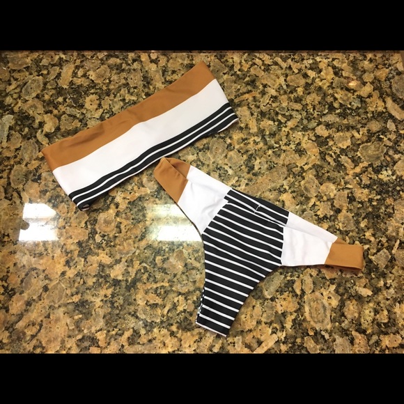 STRIPED BADNEAU TWO PIECE CHEEKY RUCHED BIKINI SET - Picture 2 of 2